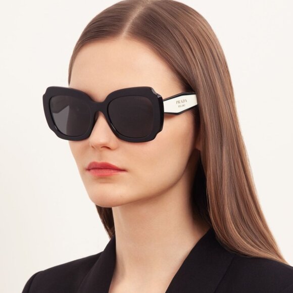 NEW PRADA PR16YS 09Q5S0 WOMEN OVERSIZED BLACK WHITE SUNGLASSES PRADA PR 16YS - Picture 1 of 12
